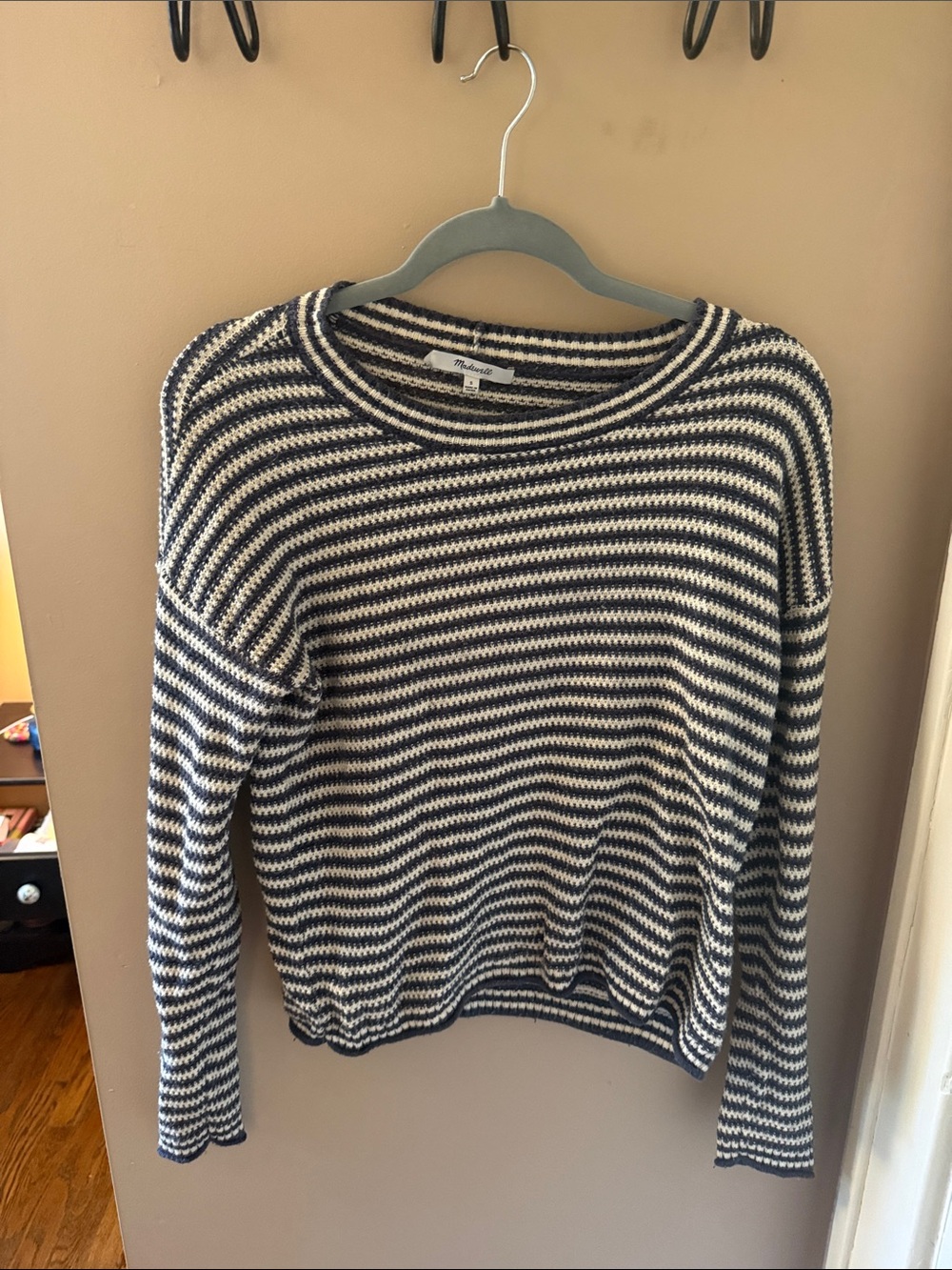 Madewell Navy & White Striped Crewneck Sweater